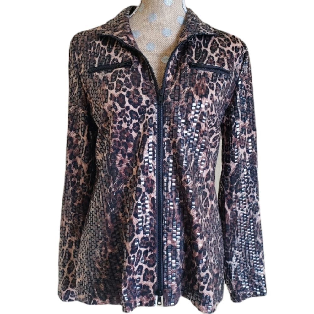 Laura Ashley leopard zip jacket medium - image 1